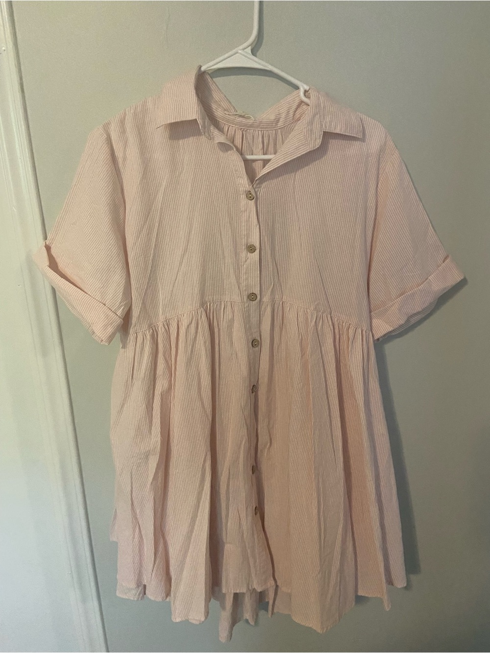 easel Light Pink Striped Button-Front Dress